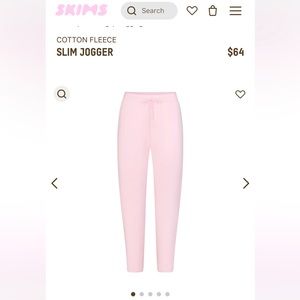 UNOPENED NWT SKIMS COTTON FLEECE SLIM JOGGERS - PINK SMALL